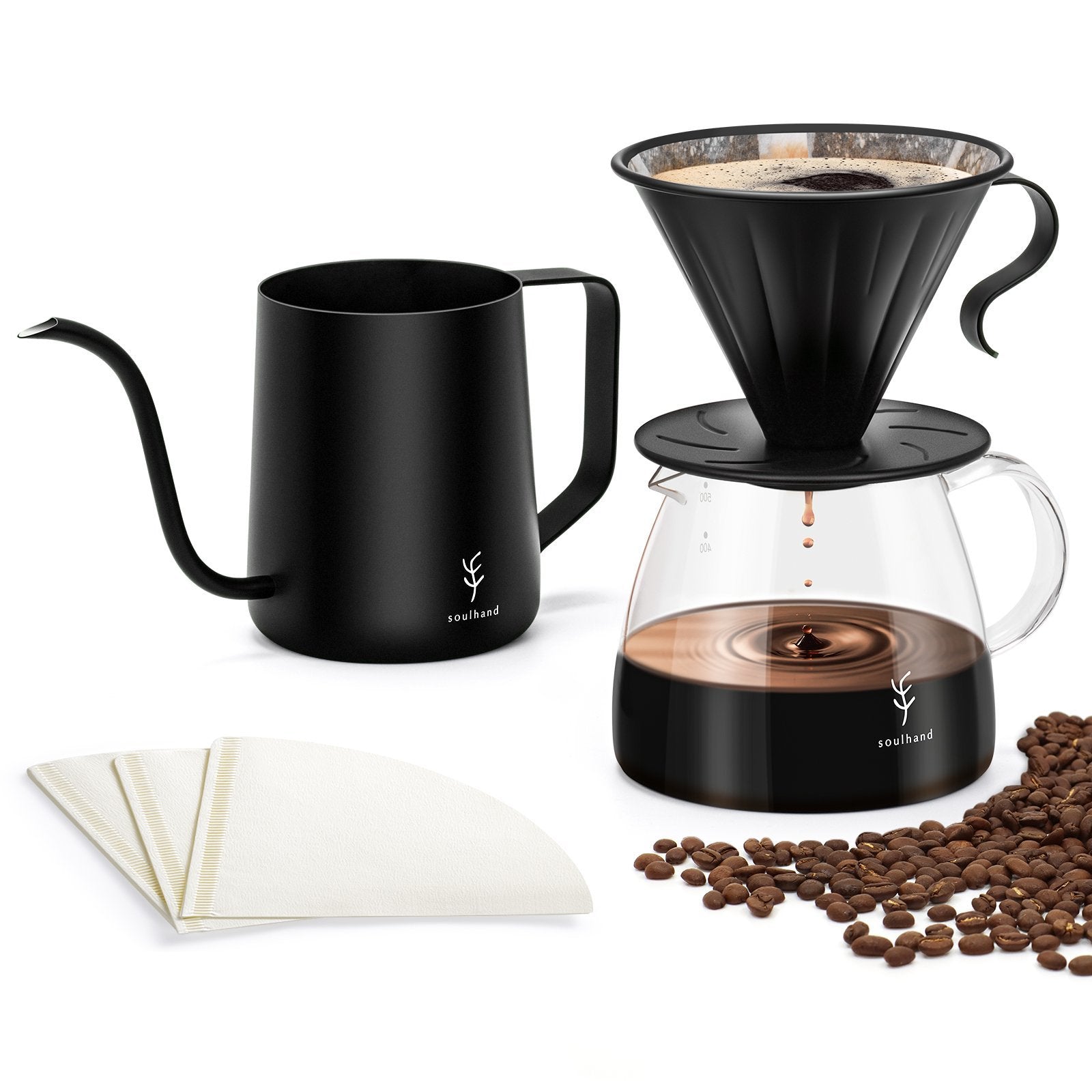 US ONLY Soulhand Pour Over Coffee Maker Set 17oz 50 Pcs Filter