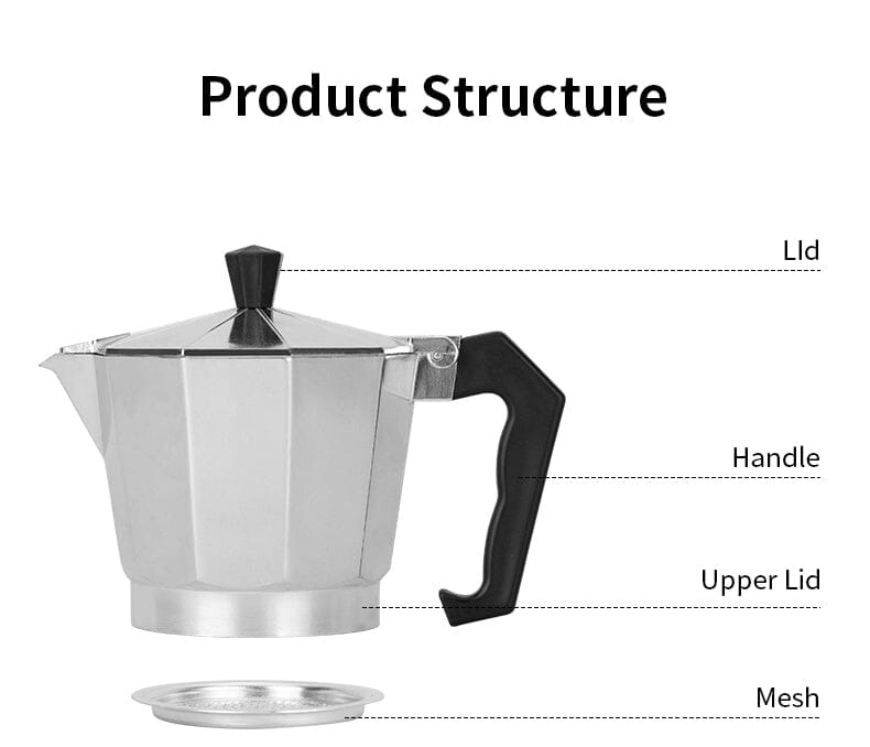 VonShef Aluminium Stovetop Coffee Maker 12 Cup/600ml, Italian Style Espresso  Maker Moka Pot for Ground Coffee w/ Gasket & Filter