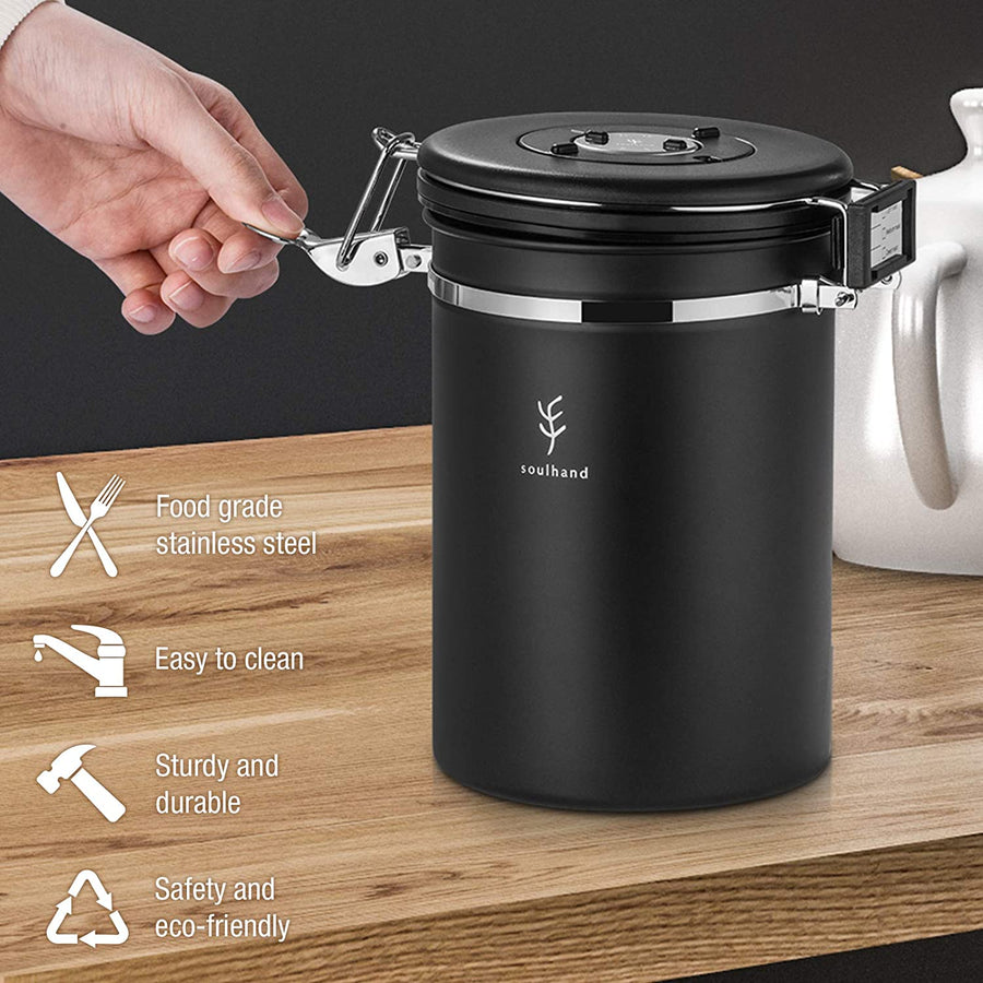 Soulhand Coffee Storage Container with Coffee Information Card Black 22oz/660g - soulhand