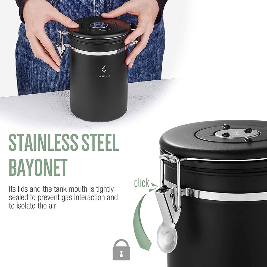 Soulhand Coffee Storage Container with Coffee Information Card Black 22oz/660g - soulhand