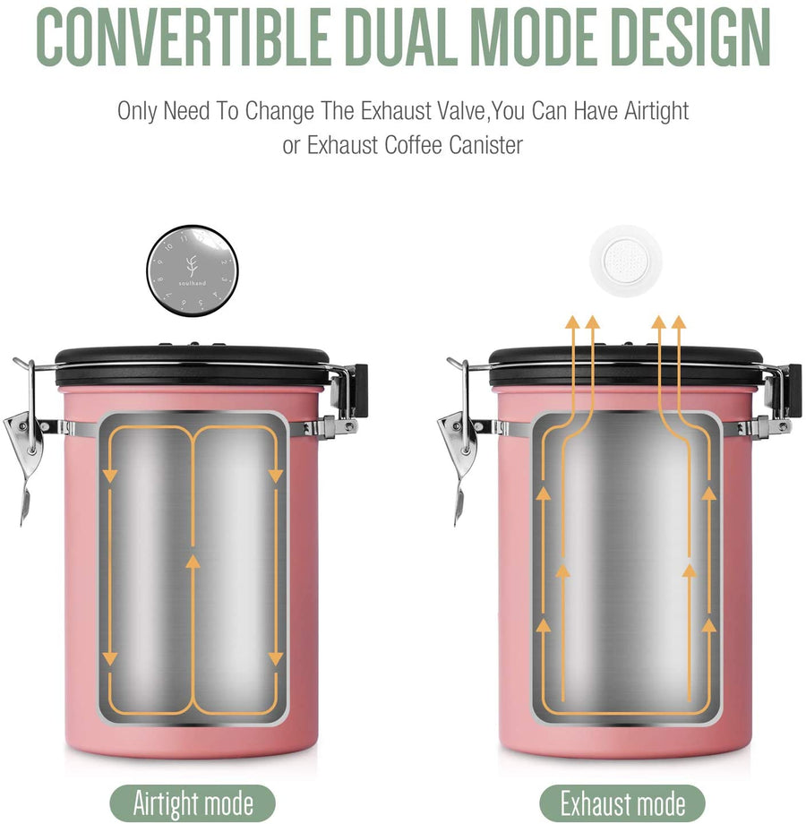 Soulhand Coffee Storage Container with Coffee Information Card Pink 22oz/660g - soulhand