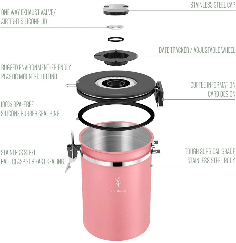 Soulhand Coffee Storage Container with Coffee Information Card Pink 22oz/660g - soulhand