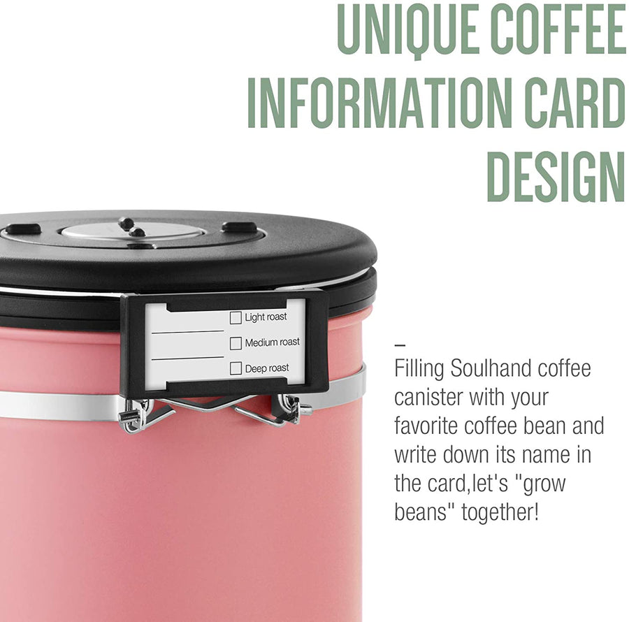 Soulhand Coffee Storage Container with Coffee Information Card Pink 22oz/660g - soulhand