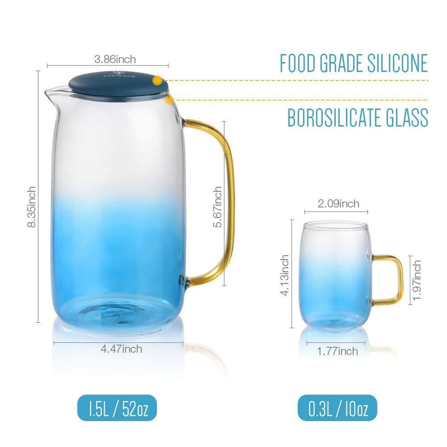 Soulhand Glass Water Pitcher with Two Cups 48oz/1.5L - soulhand