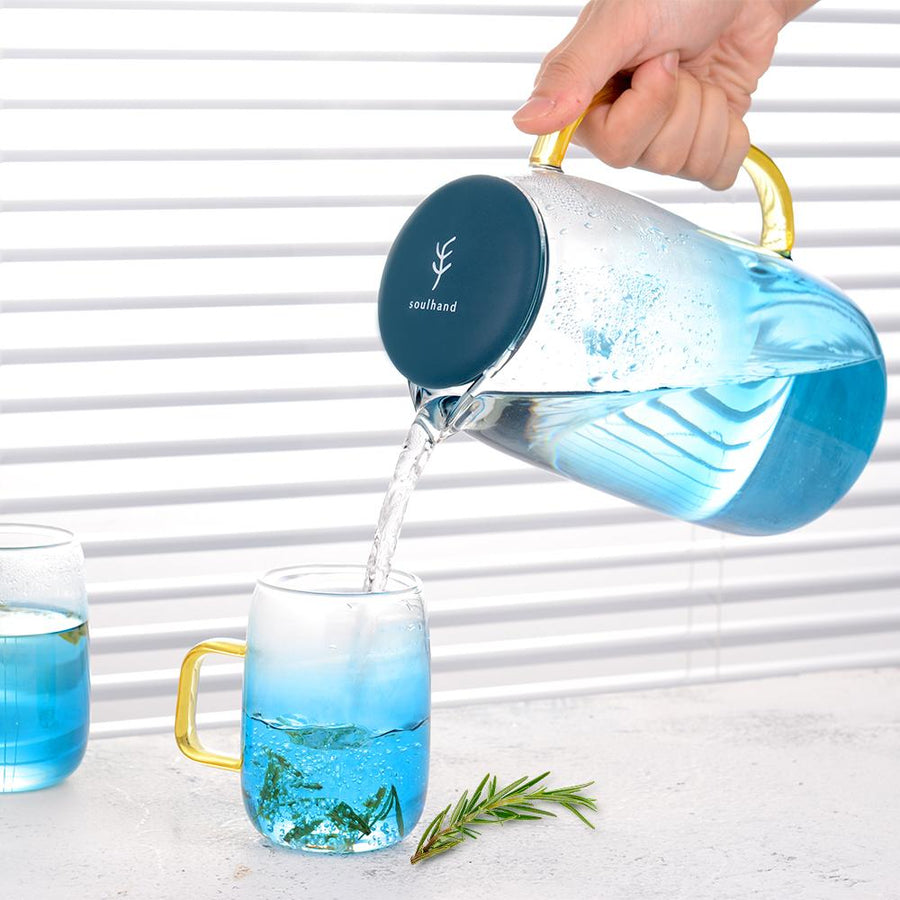 Soulhand Glass Water Pitcher with Two Cups 48oz/1.5L - soulhand
