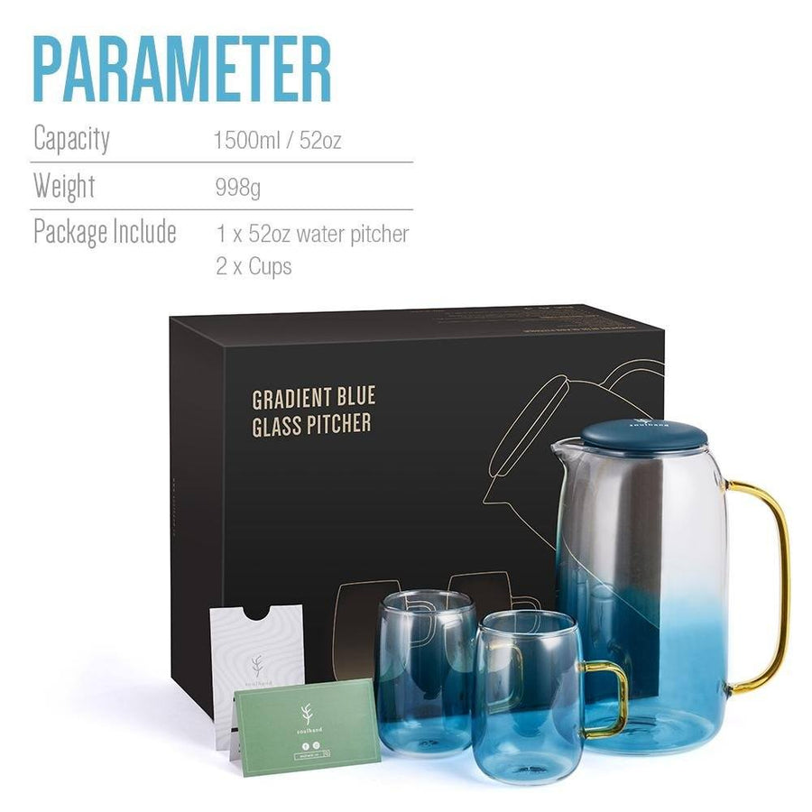 Soulhand Glass Water Pitcher with Two Cups 48oz/1.5L - soulhand