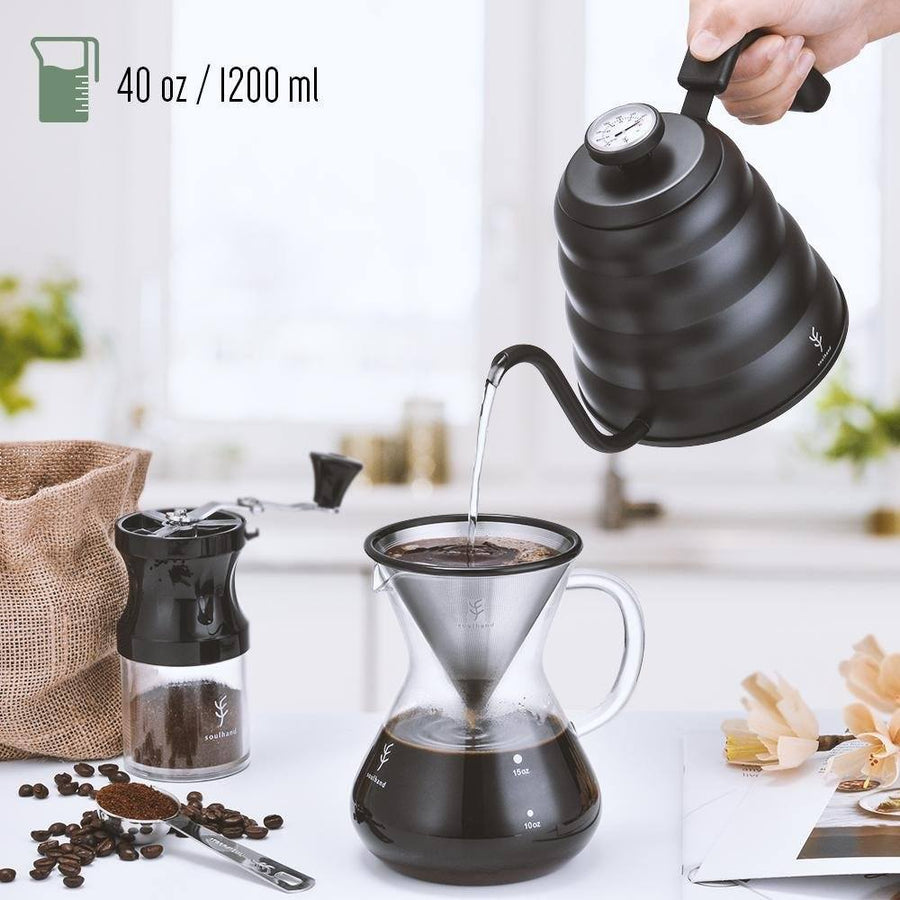 Tea Kettle with Thermometer Pot Black Gooseneck Kettle Teapot Pour Over Coffee Kettle with Thermometer 40 floz/1200ml Gooseneck Kettle with