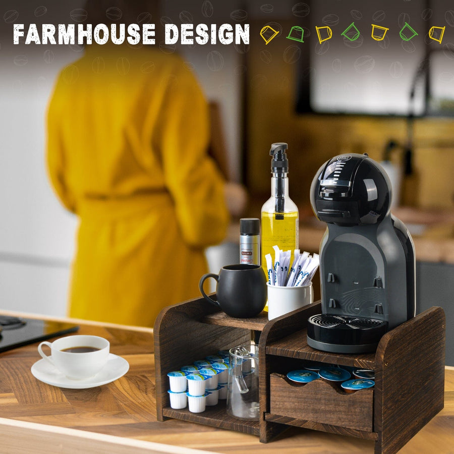 【US Only】Soulhand Coffee Station Organizer with Drawer, Wooden Coffee Bar Accessories