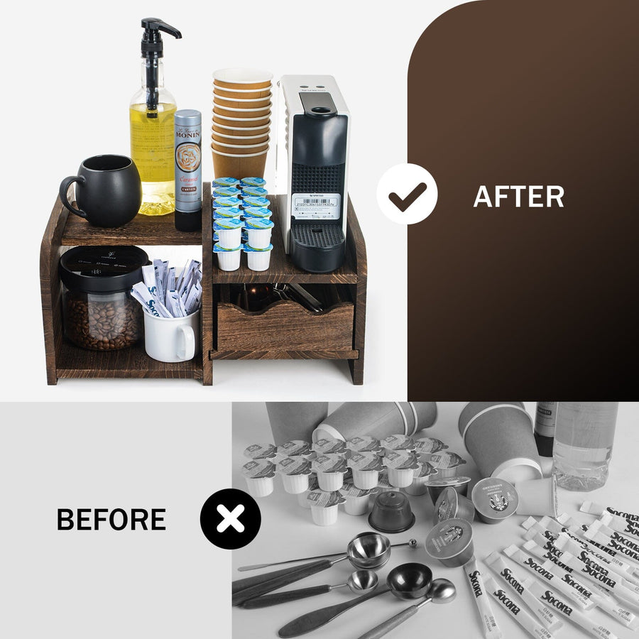 【US Only】Soulhand Coffee Station Organizer with Drawer, Wooden Coffee Bar Accessories