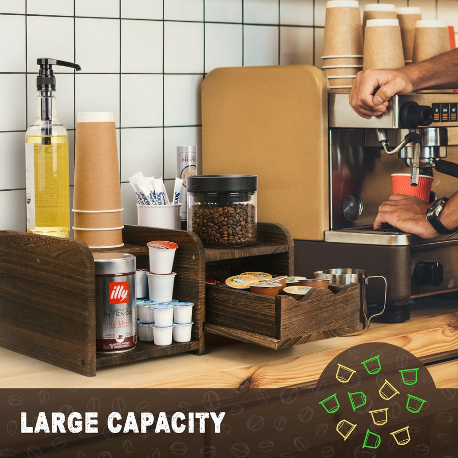 【US Only】Soulhand Coffee Station Organizer with Drawer, Wooden Coffee Bar Accessories
